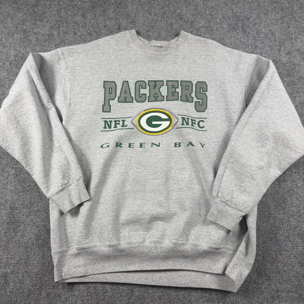 Pro Layer Green Bay Packers Sweatshirt Mens XXL Gray Vintage NFL Crewneck Fleece